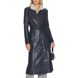 BARDOT Vegan Leather Trench Coat in Navy